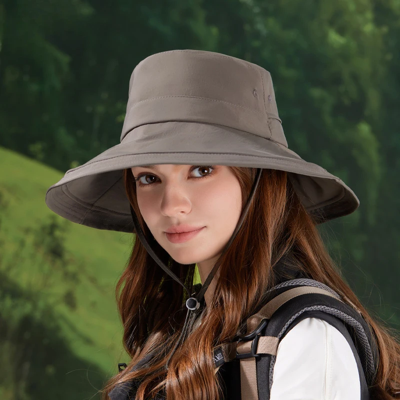Spring/Summer Outdoor Sun Hat Women's Solid Color Wide Brim Quick-Dry Waterproof Bucket Hat Men's Hiking Fishing Sun Protection