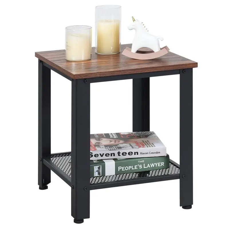 

Industrial End Table 2-Tier Side Table-Black
