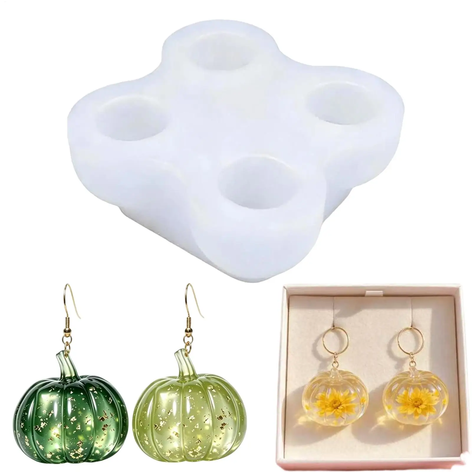 Halloween Pumpkin Resin Mold 4-Cavity 3D Silicone Pendant Mold Epoxy Casting Jewelry Mold for DIY Necklace Keychain Making