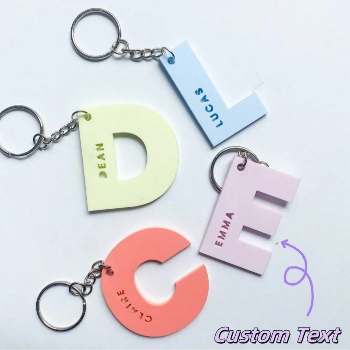 

Acrylic Custom English Initial and Hollow Name Keychain for Women Men Baby Bag Nameplate Backpack Personalized Keyring Gift