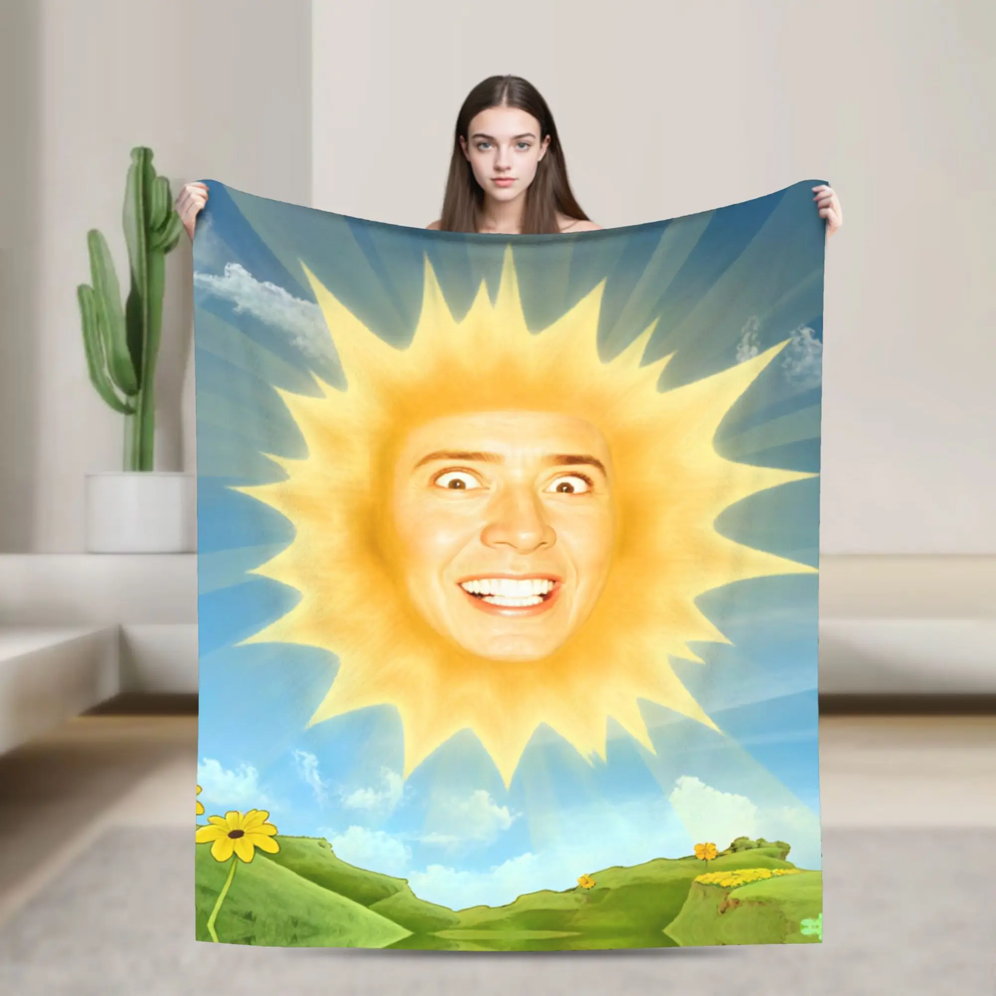 Nicolas Cage Funny Face Flannel Blanket Winter  Super Soft Throw Blanket for Children Outdoor Print Bedspread Sofa Bed Cover