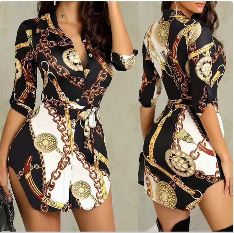 New Sexy Chain Printed Short Sleeve Shirt Skirt Stylish sexy print short sleeve dress
