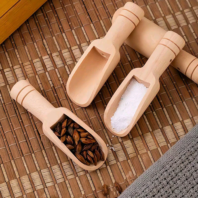 3Pcs Mini Wooden Salt Spoons Bath Salt Scoop Natural Wood Scoop for Bath Salts Candy Honey Spices Sugar Tea Coffee Kitchen Tools
