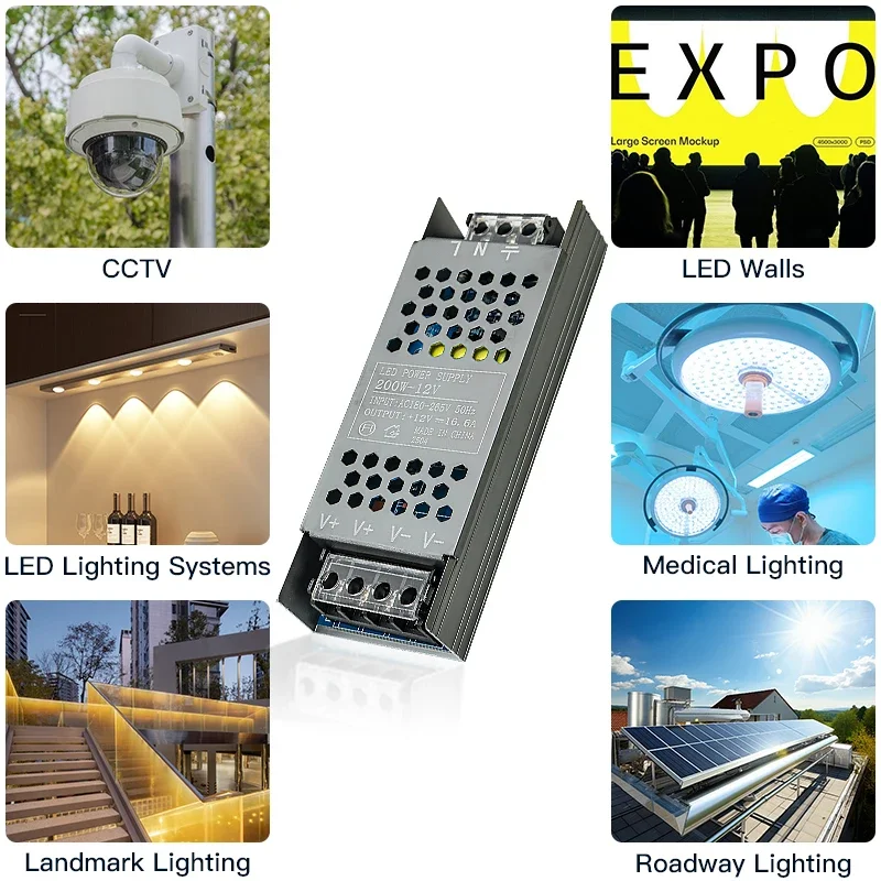 Transformateur de puissance de commutation de pilote de diode électroluminescente mince (LED) - 60 W 12 V 24 V AC220-240 V - Disponible en 100 W 150 W 200 W 300 W 4
