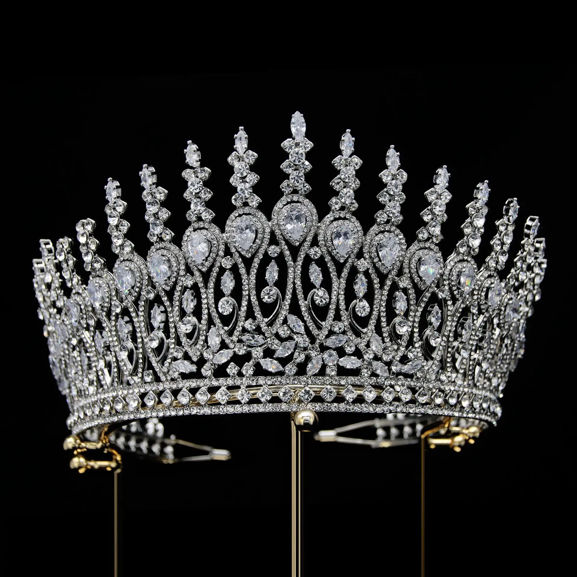 

Princess Bride's 10.5cm Big Crown Headpiece Wedding Electroplating Zircon Hair Accessory Jewelry GH0050