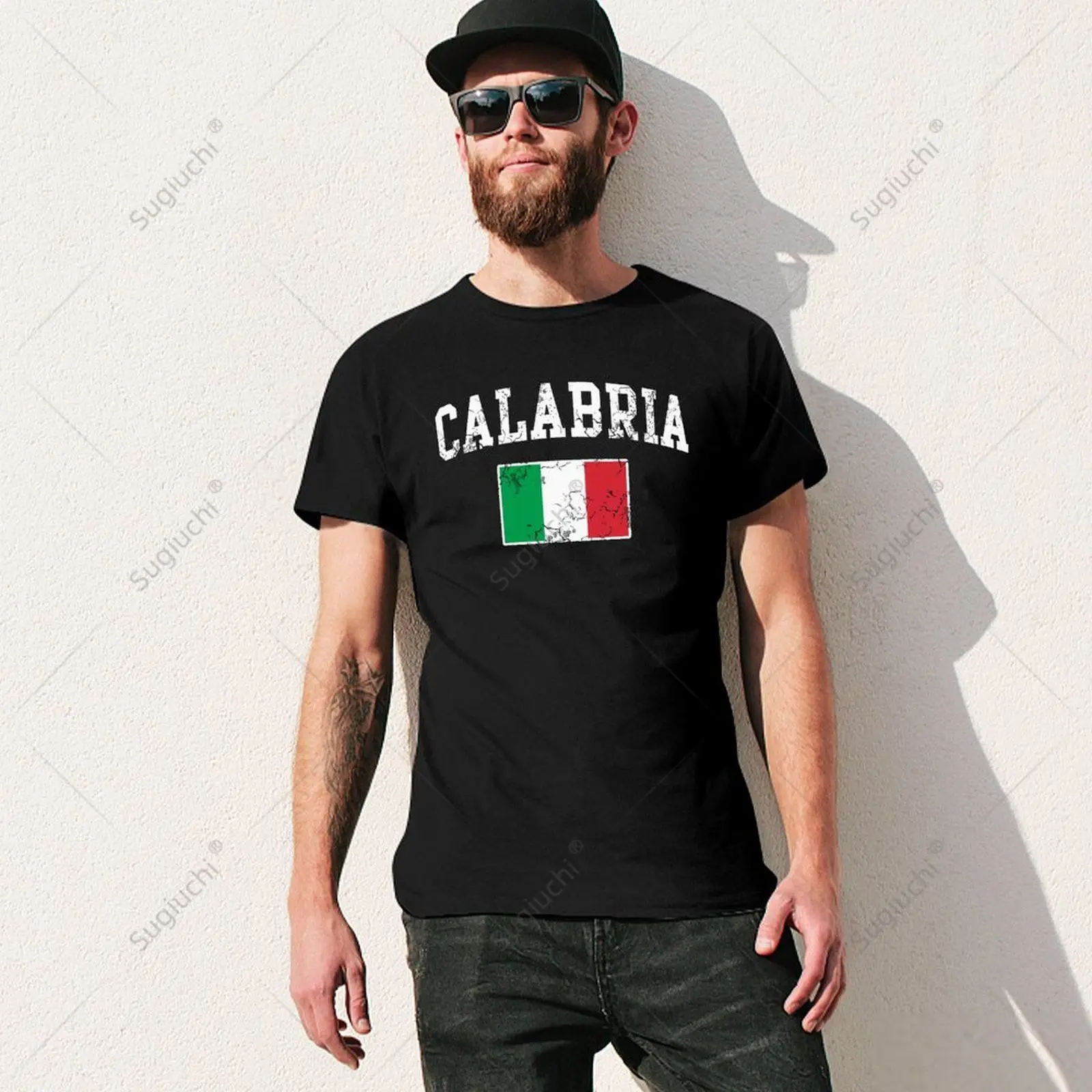 Unisex Men Calabria Italy Flag Italia Italian Vintage Distressed Tshirt Tees T Shirts Women Boys 100% Cotton T-Shirt