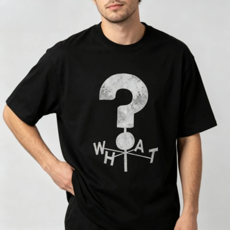 Men 100% Cotton Crew Neck T Shirt   Question Mark Ink Wash Graphic Loose Short Sleeve Minimal Street Casual Tops For Men