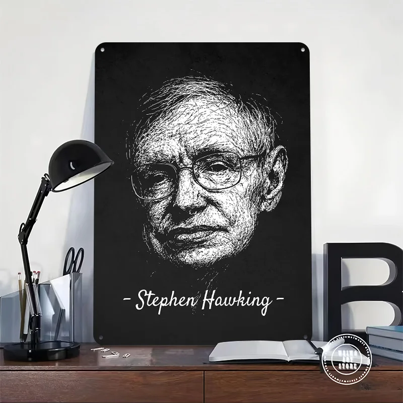 Stephen Hawking Portrait - Black and White Metal Poster Perfect Gift for Fans Lovers Customized Wall Art Metal Sign for Decor