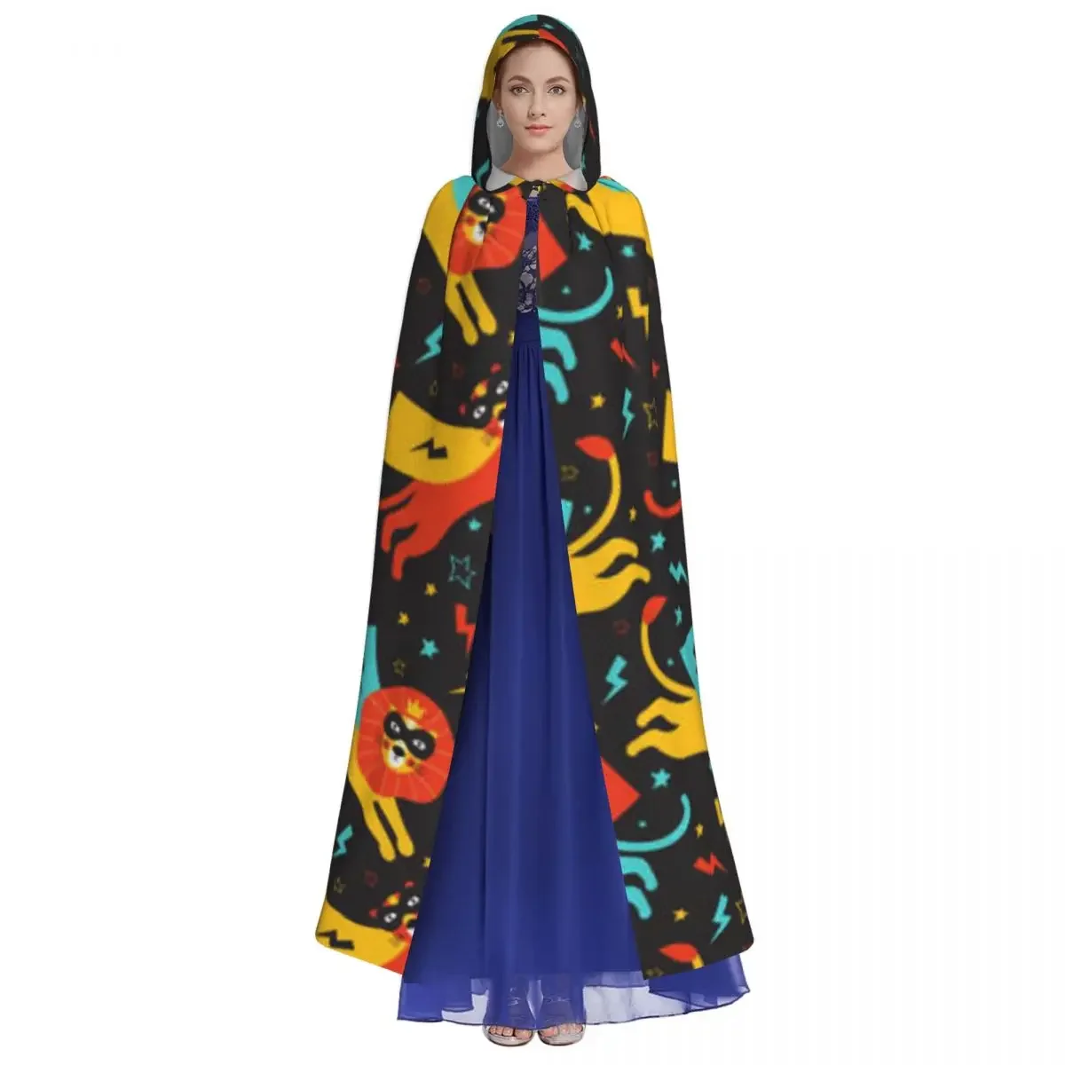 Lion And Panther Hooded Polyester Unisex Witch Cape Costume Accessory