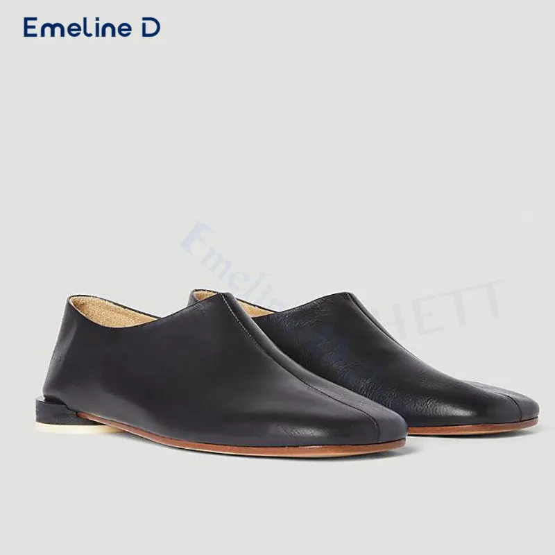 Dedo do pé quadrado preto deslizamento-em mocassins cor sólida simples sapatos casuais de couro tamanho grande confortável moda tendência sapatos masculinos diários