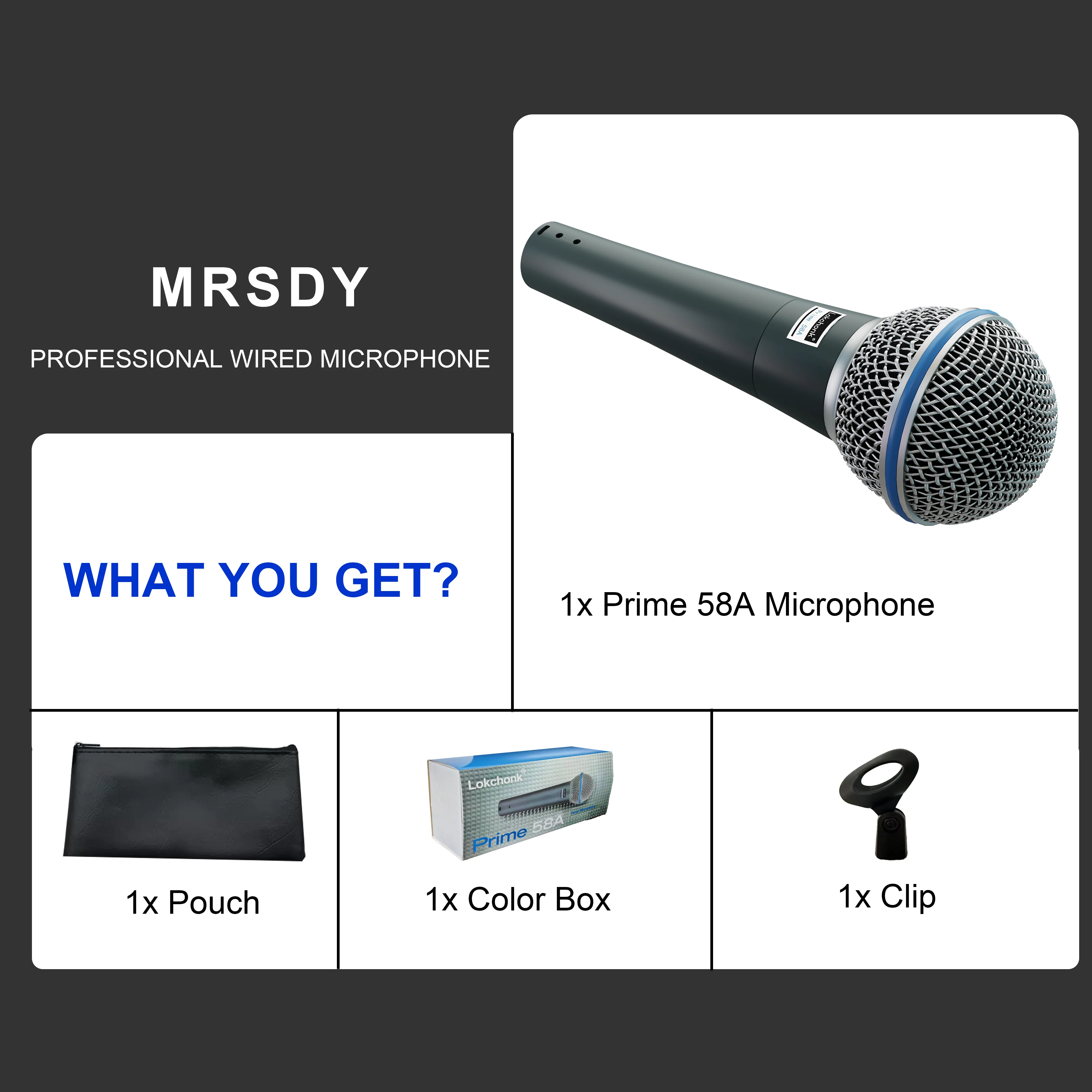 Prmie 58A ميكروفون ديناميكي قلبي ميكروفون سلكي احترافي لمرحلة الغناء كاريوكي بودكاست ستوديو تسجيل صوتي