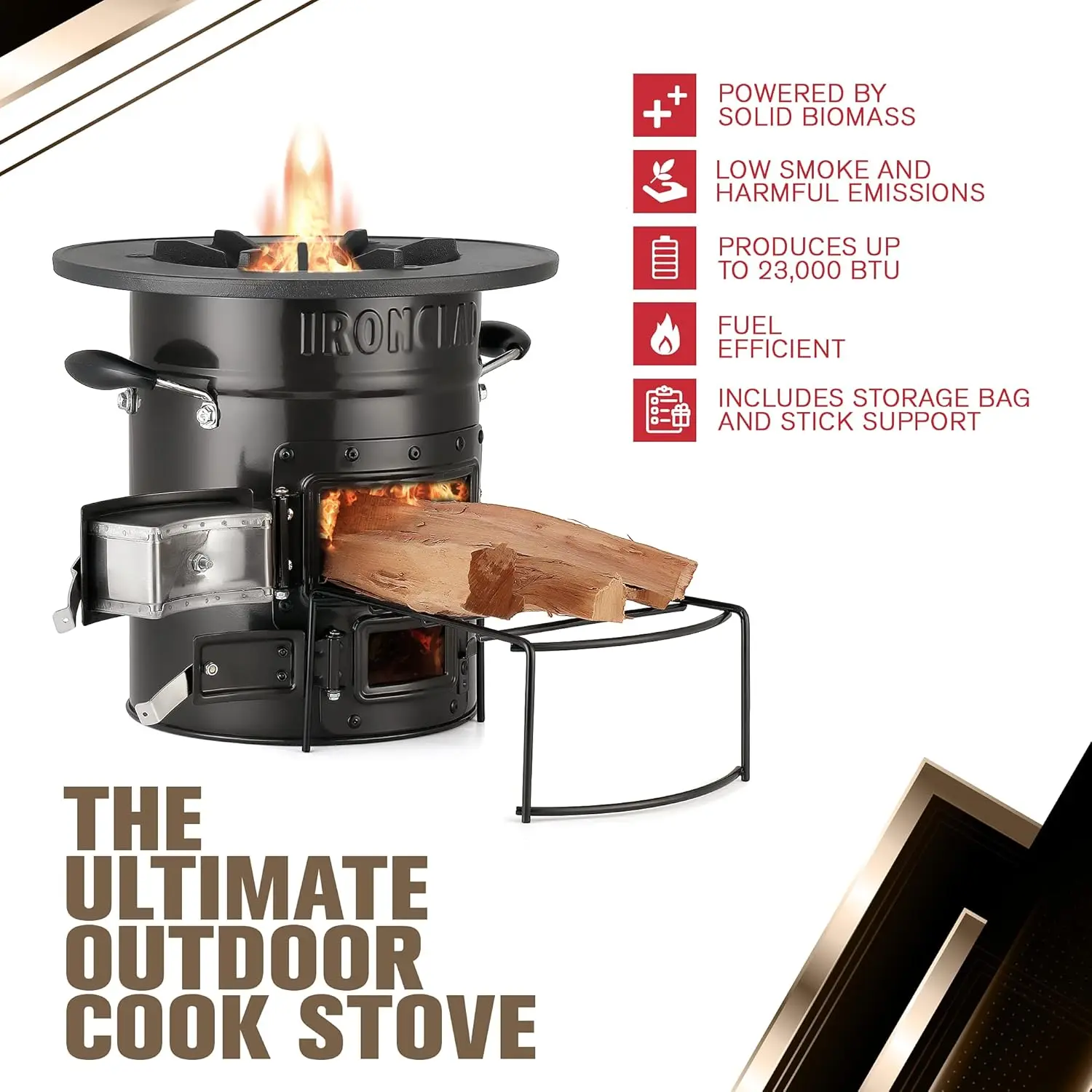 Rocket Stove – Camping Wood Stove for Emergency Preparedness, Survival, Off Grid Living Supplies – Portable Wood Burning