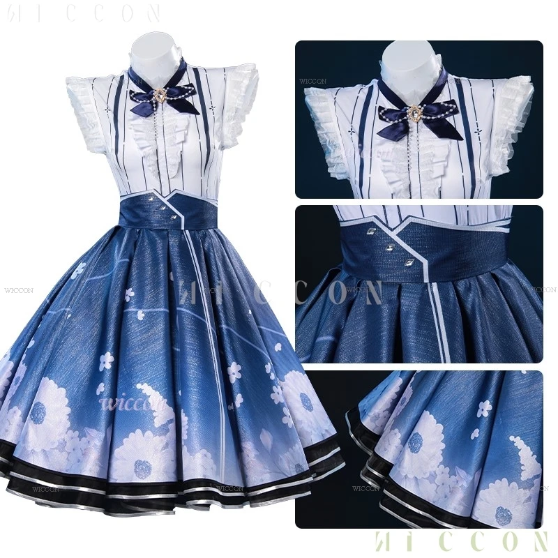 Parrucca del costume cosplay Infinity Nikki Gonna Lolita Abito blu Set Donne Kawaii Ragazze Dolce vestito Gioco di Halloween Abito di memoria floreale