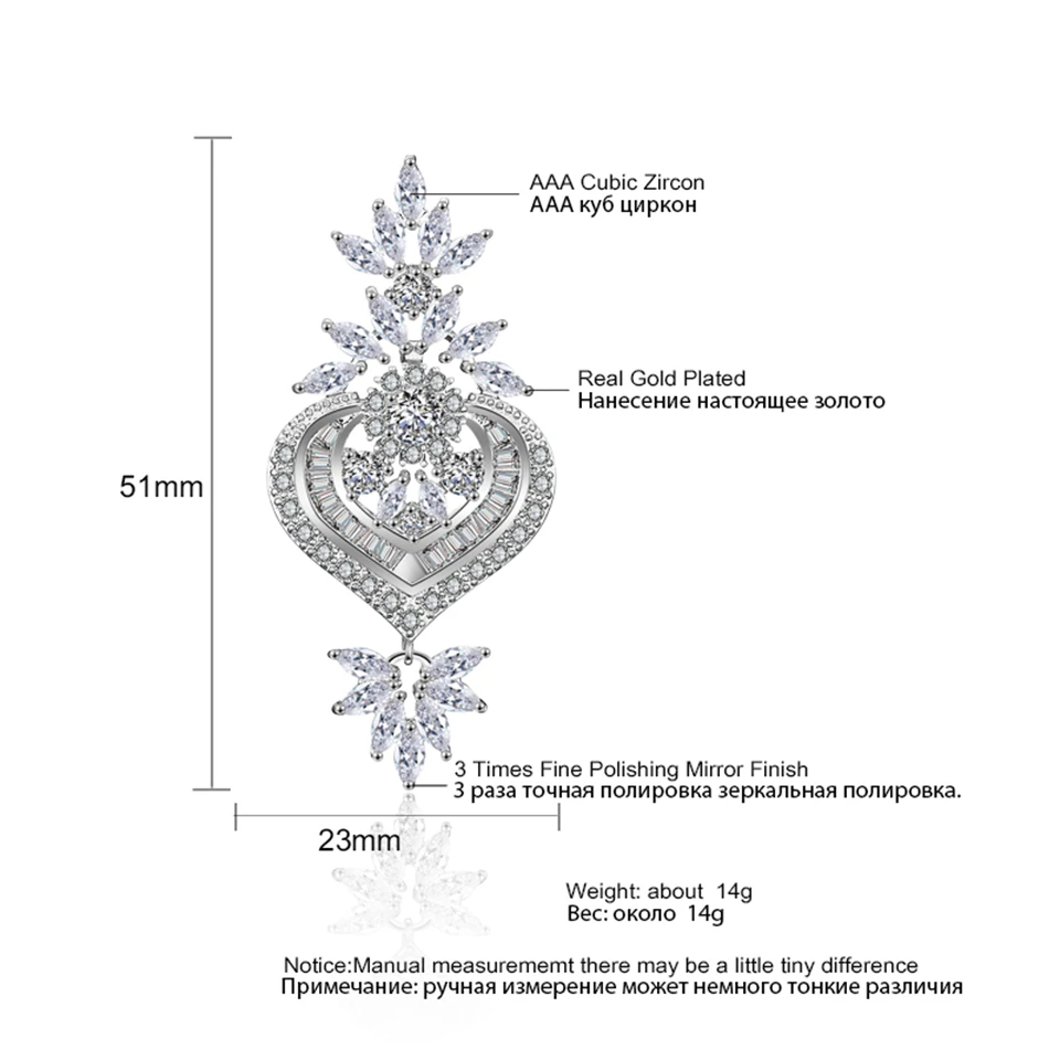 ZAKOL New Heart Zircon Pendant Earrings For Women Long Hollow Crystal Inlay Drop Earring Luxury Bridal Wedding Jewelry Gifts