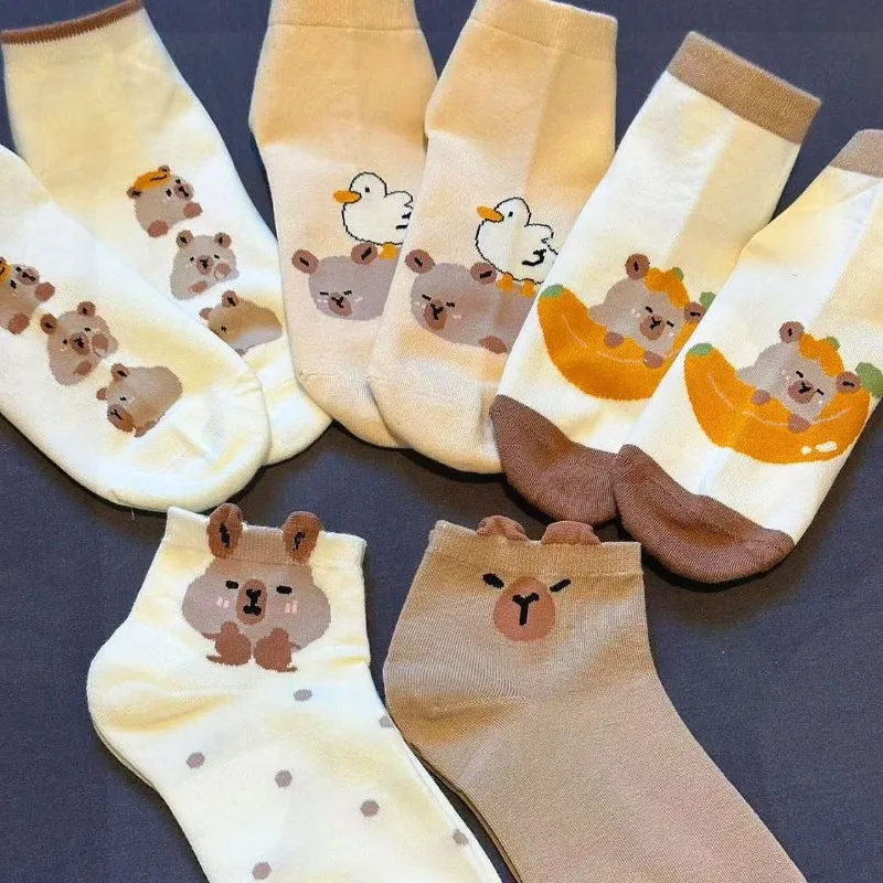 5 Pairs Cute Cartoon Women'S Socks Summer Thin Low Cut Style Socks Machine Washable Fashionable versatile short socks