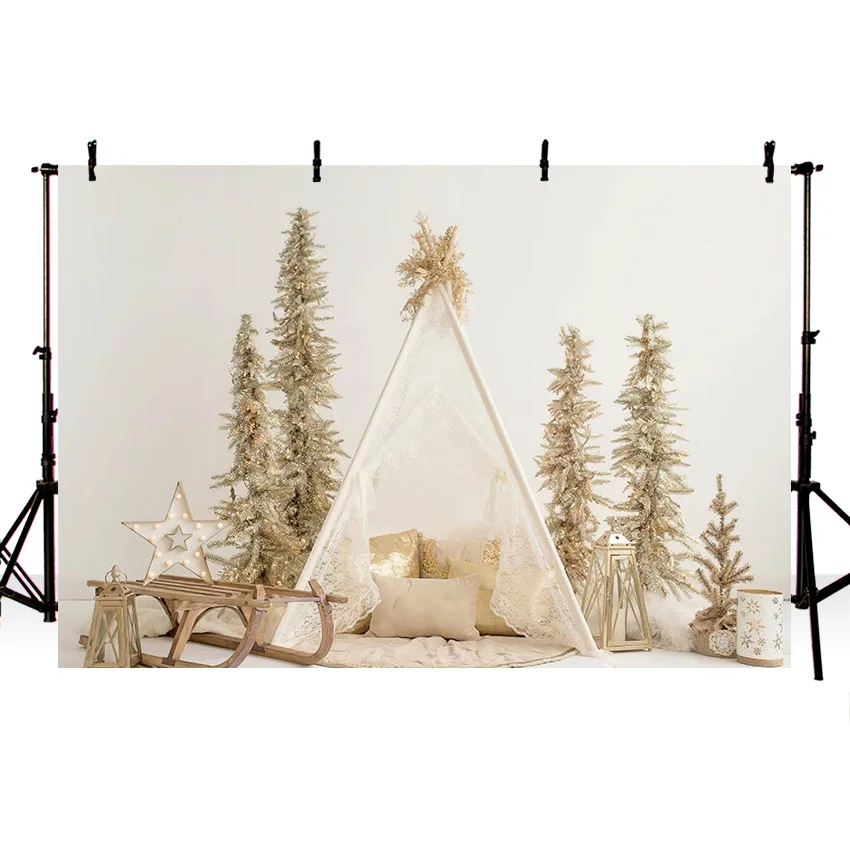Mehofond Christmas Party ฉากหลัง Dreamy Camping เต็นท์ Xmas Tree Decor เด็กปาร์ตี้วันหยุดถ่ายภาพพื้นหลัง Photo Studio