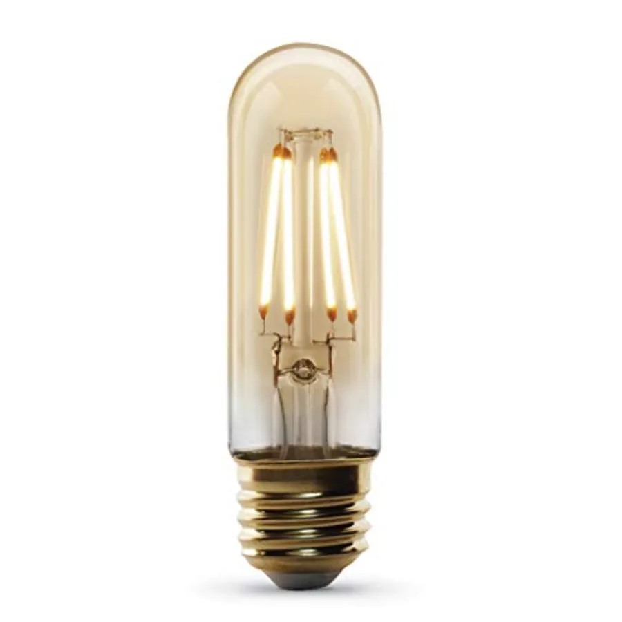 

Vintage Exposed Filament Amber Glass LED T10 with E26 Base Light Bulb, 40W Equiv, 300 Lumen, 2100K Soft White, Dimmable, 15, 00