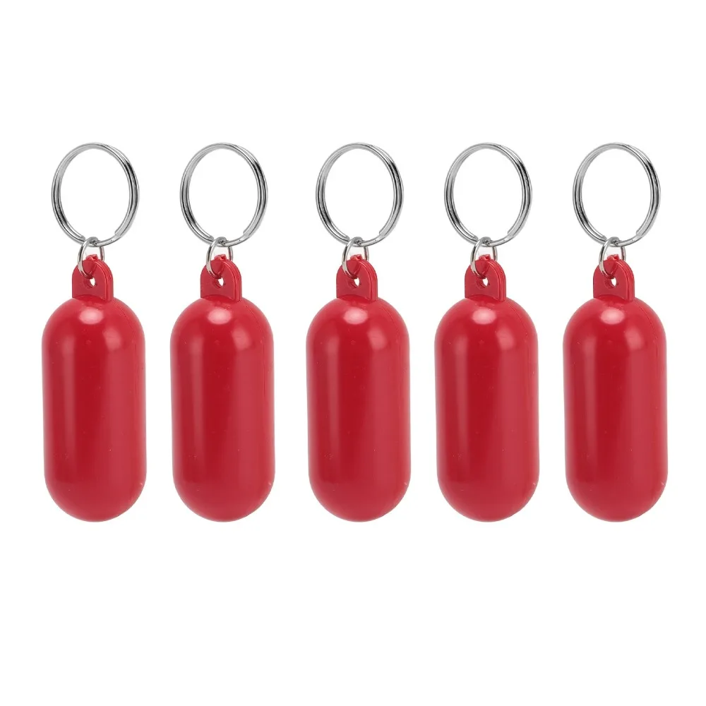 5pcs New 65x25x25mm Floating Keychain ABS Plastic Oval Buoyant Key Float Metal Key Ring Orange or Red Marine Keychain Outdoor