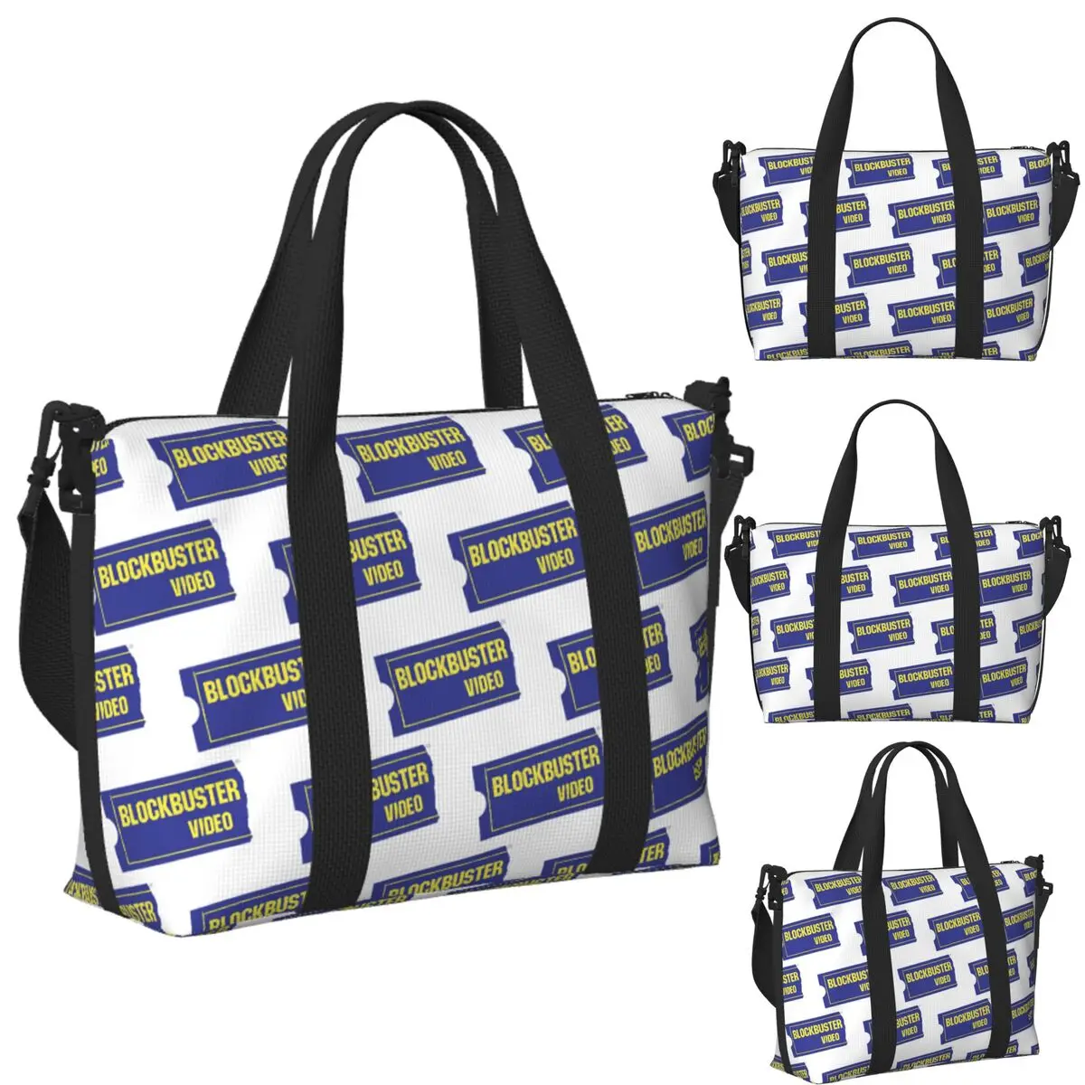 

Custom Blockbuster Video Beach Travel Bag Large Capacity Tote Bags for Gym Sport Women Shopping Duffle Shoulder Bag
