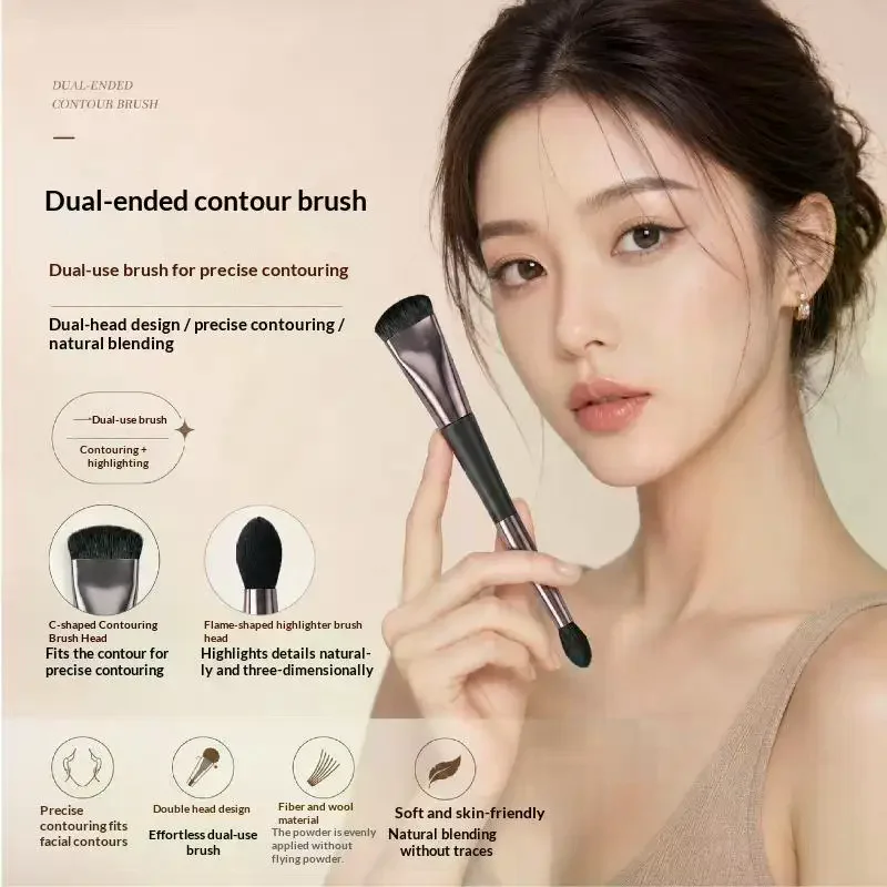 For Beginners Double Ended Makeup Brush 2-in-1 Highlight & Nose Contour Brush Portable Facial Sculpting Brush