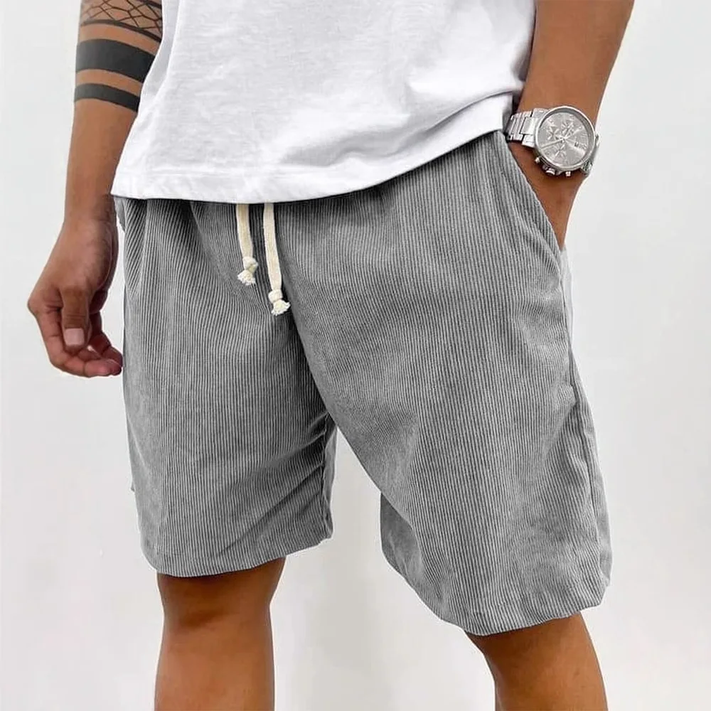 2026 European And American Foreign Trade New Men's Summer Casual Drawstring Corduroy Retro Shorts
