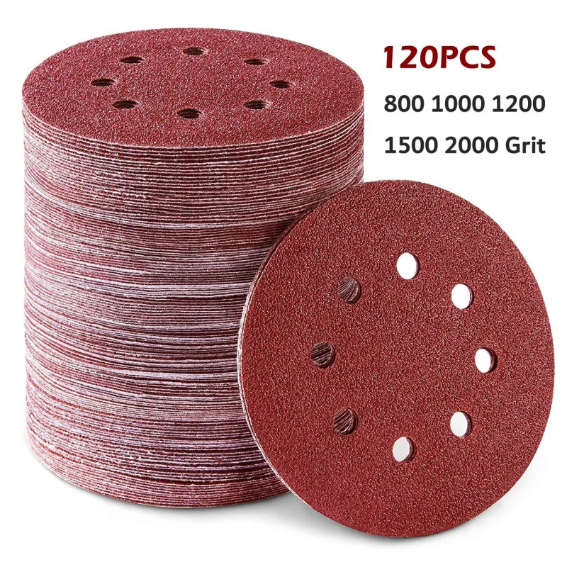 120pcs-set 2400pcs-carton 5-Inch Sanding Discs 800-2000 Grit Hook Loop with 8-Hole Orbital Sander Polishing Sandpaper