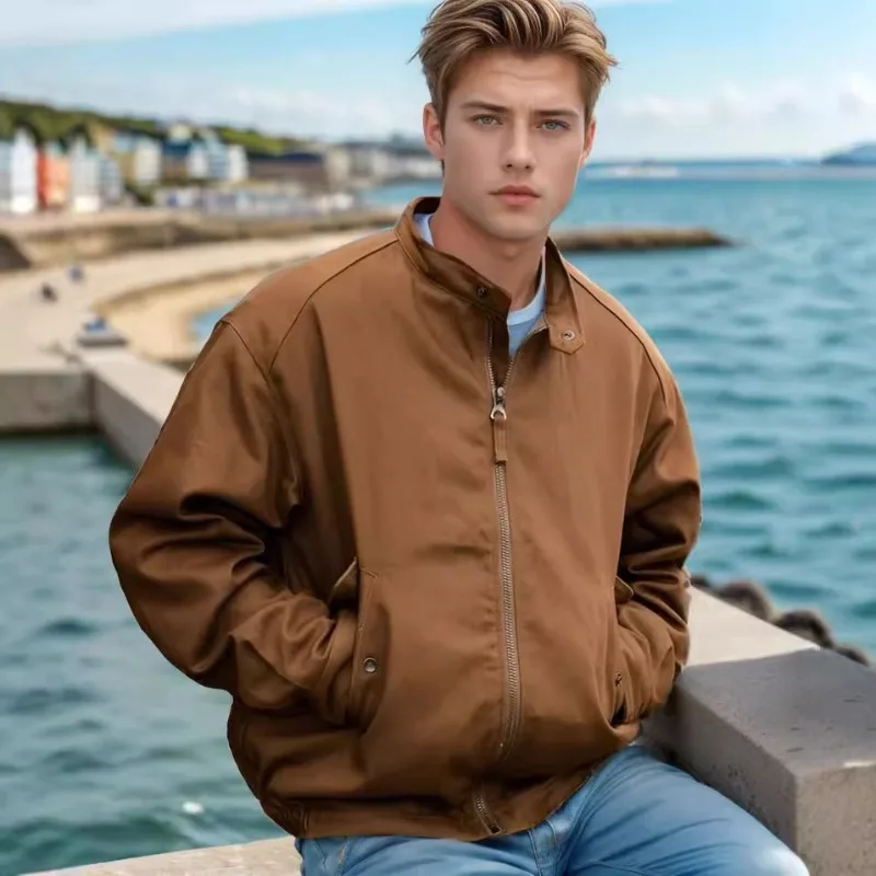 Spring and Autumn New Foreign Trade Jacket Solid Color Men's Clothing Solid Color Zipper Jacket Fashion Trendy Men