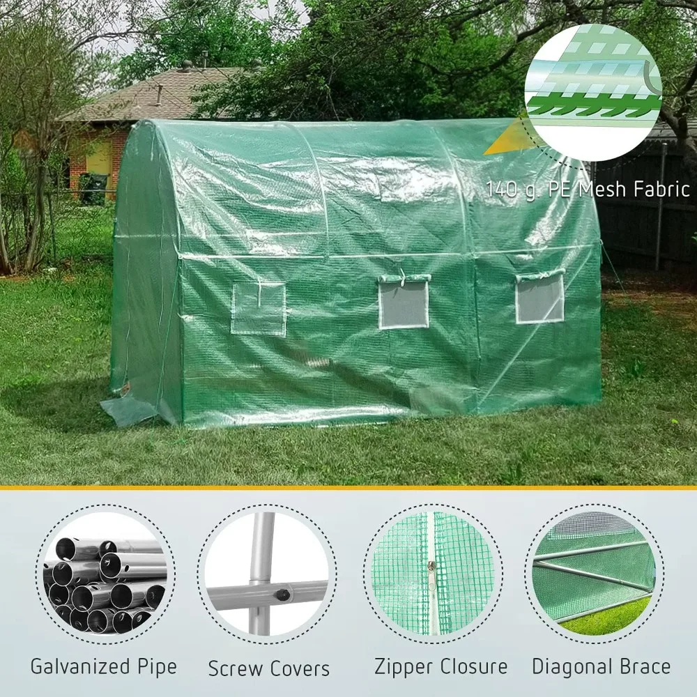 Roll-up Zipper Door and Window for Outdoor Greenhouse Garden Garden Plant Hot House With Green PE Cover Gardening Supplies Home