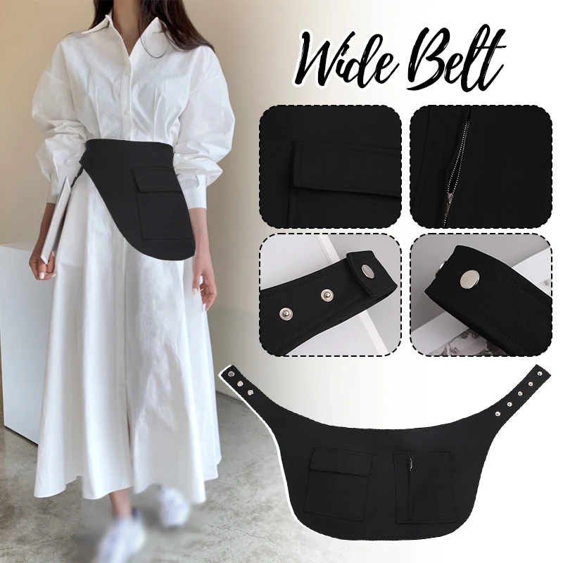 Women Runway Fashion Fabric Cummerbunds Female Dress Suit Jacket Shirt Decor Corsets Zipper Design Adjustable Pocket Waistband