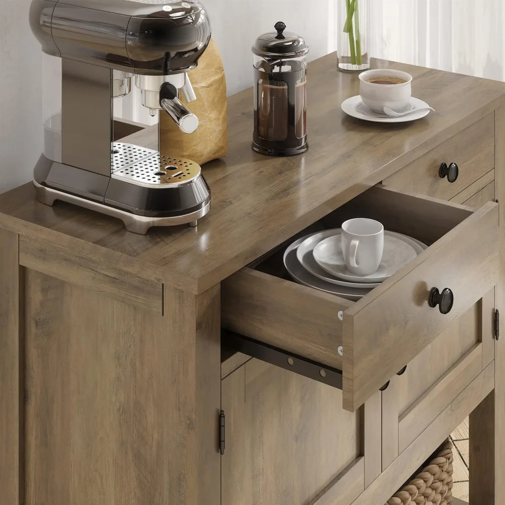 طاولة كونسول على طراز المزرعة مع خزانة وأدراج ورف تخزين - بار القهوة، المدخل، طاولة بوفيه الأريكة