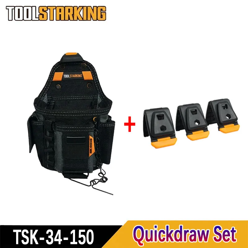 TOOLSTARKING TSK‑34‑150 Quickdraw Set Heavy‑Duty Electrician Tool Pouch Waist Tool Bag with 3Pcs Quick Release Clips Multi‑Pocke