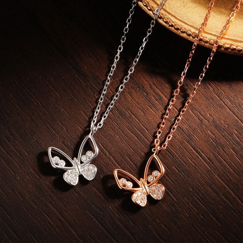 D‑Color VVS1 Moissanite Butterfly Pendant Necklace Pass Diamond Tester S925 Sterling Silver 18K White Gold Plated Luxury Fine Jewelry Gift For Women Anniversary Daily Wedding Party Wear
