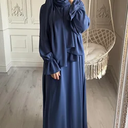 Abaya-Robe de Prière à Capuche avec Écharpe et Manches Évasées pour Femme Musulmane, Vêtement Islamique, une Pièce, Jilbab, Ramadan, Eid, Dubaï