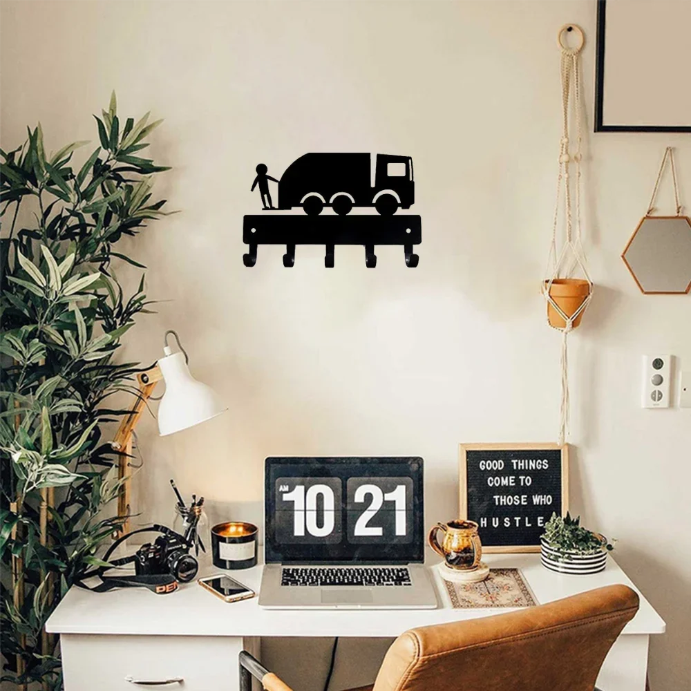 CIFBUY Garbage Truck Iron Key Rack Wall Art Metal Sculpture Hanging Hook Decor Entryway Home Ornament Gift Rustic Vehicle