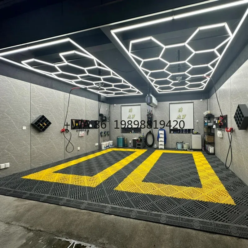 Professionele Auto Detailing Workshop Auto Detaillering Dimbaar RGB Zeshoekig Honingraatpatroon Garage Waterdicht