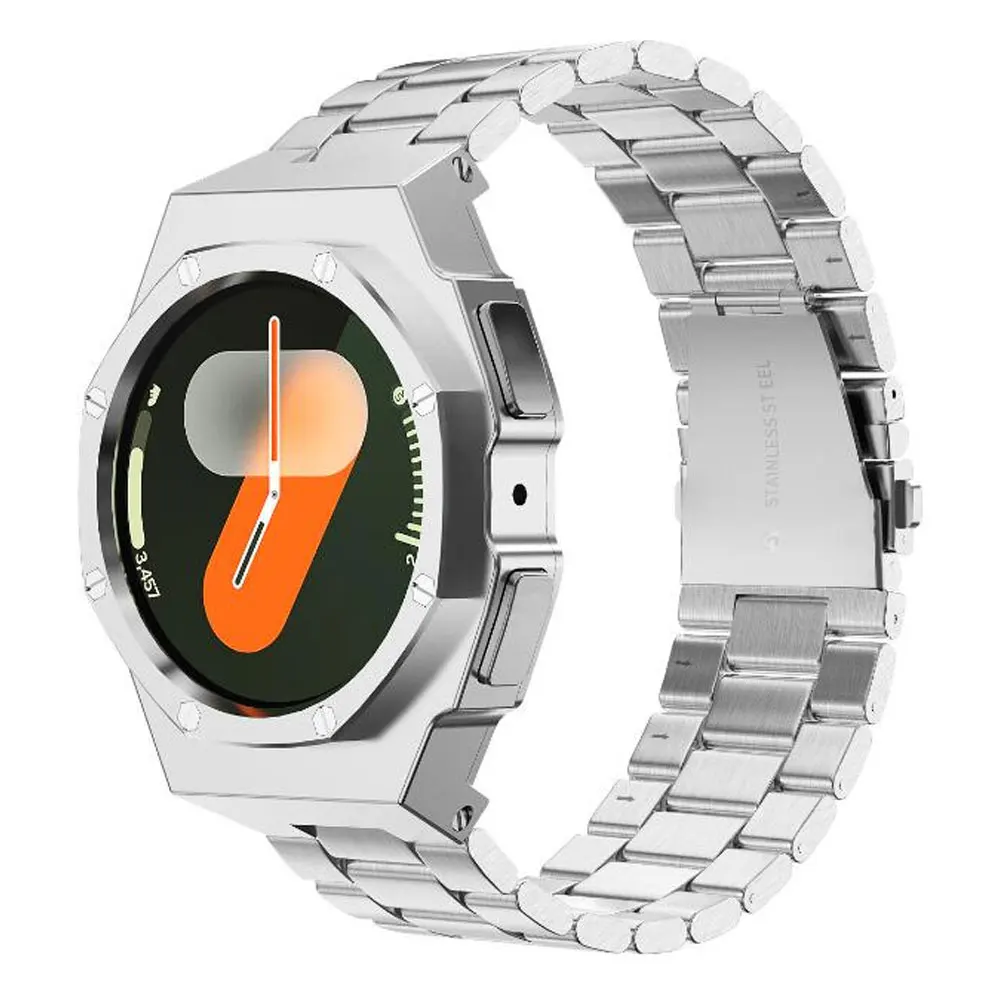 Modification Kit For Samsung Galaxy Watch 7 6 5 4 44mm Strap Metal Case Band For Samsung Watch 5pro 45mm Correa Rubber Bracelet
