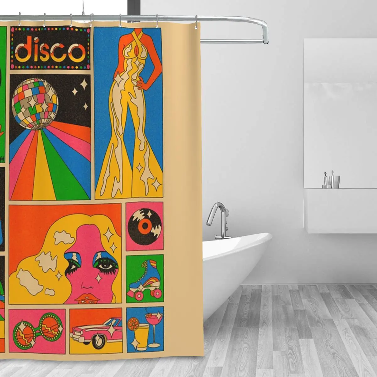 Disco Mood Shower Curtain Bathroom Polyester Waterproof Bath Curtains with Hooks
