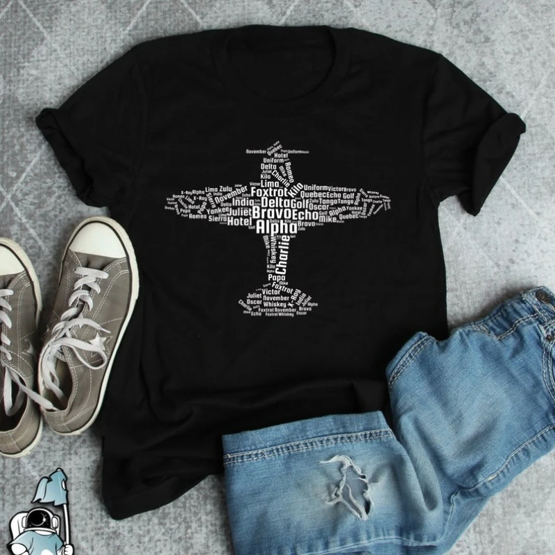 Aviation Phonetic Alphabet Shirts Pilot Plane Gifts Airplane Letters Printed T-shirt Tops Unisex All-match Street Fashion Tee
