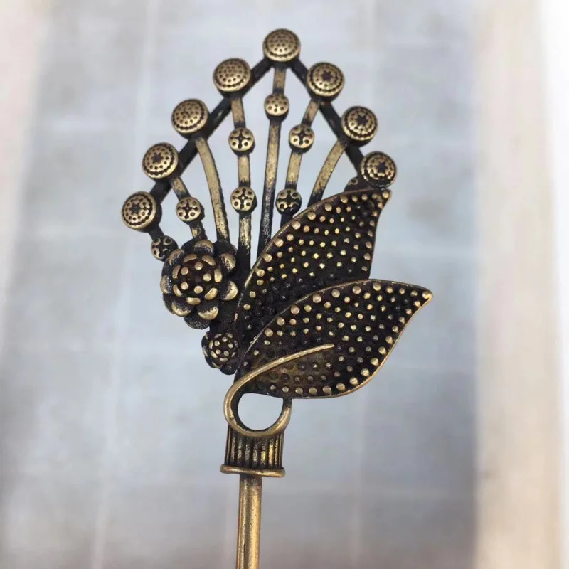 ในสต็อกโบราณเงินทิเบต Dragon HEAD Hairpin สไตล์ทิเบต Simple Silver Hairpin สไตล์ทิเบตชาติพันธุ์ WIND Blossom ความมั่งคั่ง