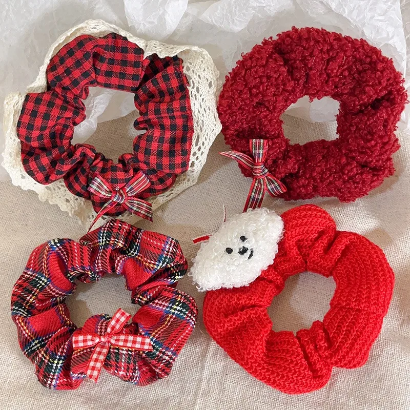 Vintage Red Plaid Elastic Hair Bands For Women Ponytail Holder Scrunchies Rubber Bands Christmas Hair Accessories Hair Rope Ties