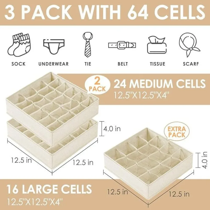 Socks and Underwear 24-grid Separated Storage Box Fabric Foldable Drawer Wardrobe Storage Device Classification Storage Box