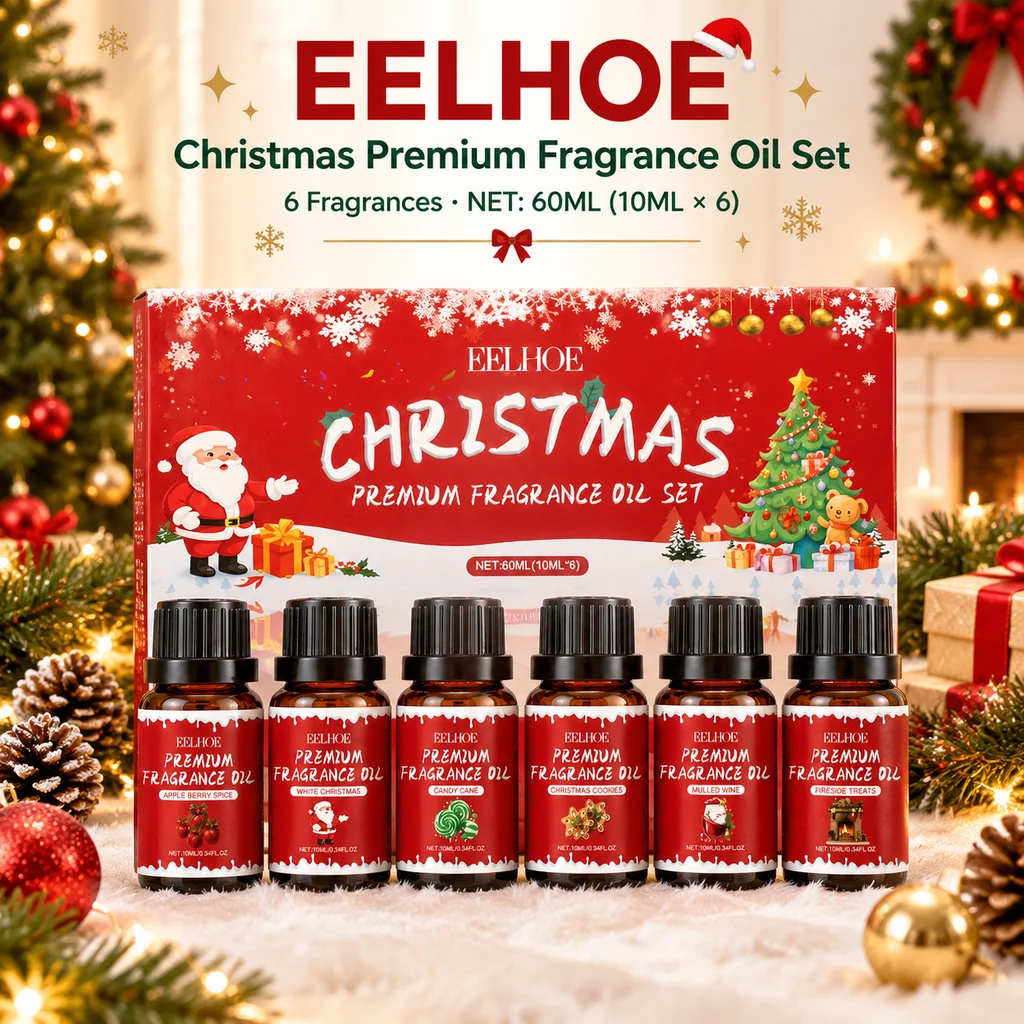 Christmas Essential Oils Gift Set 6x10ml Pure Fragrance Oils Kit Peppermint Cinnamon Apple Freesia Scented for Aromatherapy Diff