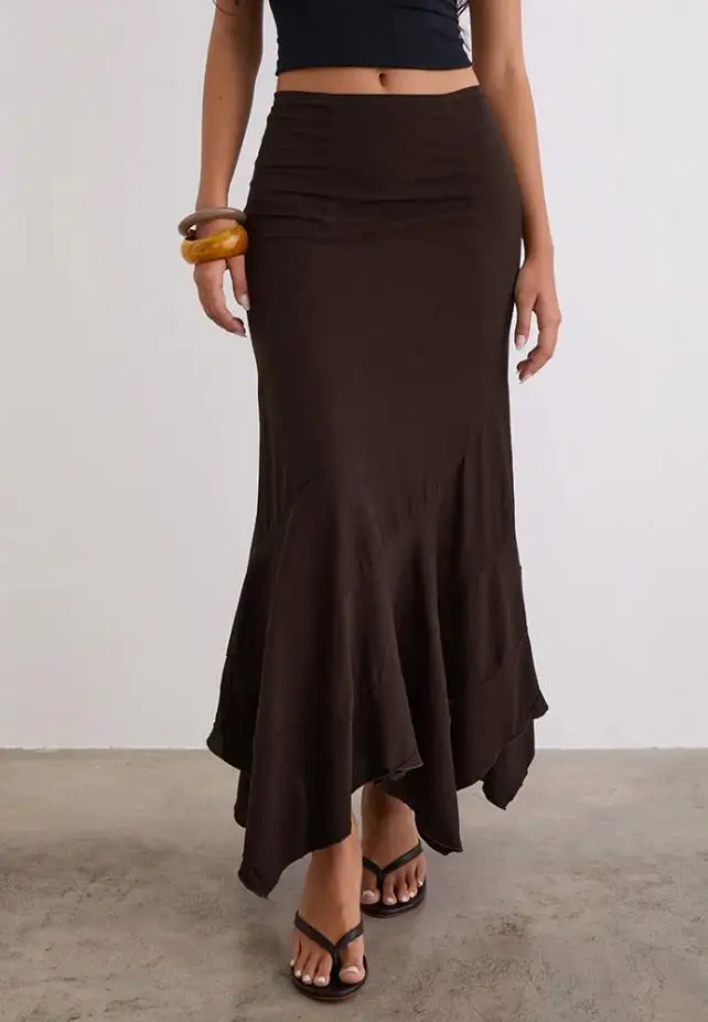 

Women's Irregular Fishtail Midi Skirt Elegant Solid Color Asymmetric Hem Slim Fit Skirt for Party Work Daily Wear
