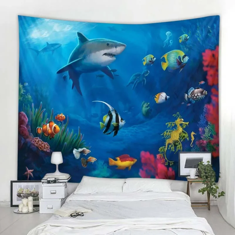 Tapestry cartoon hanging cloth background underwater world home decoration blanket dolphin wall hanging kawaii bedroom decoratio