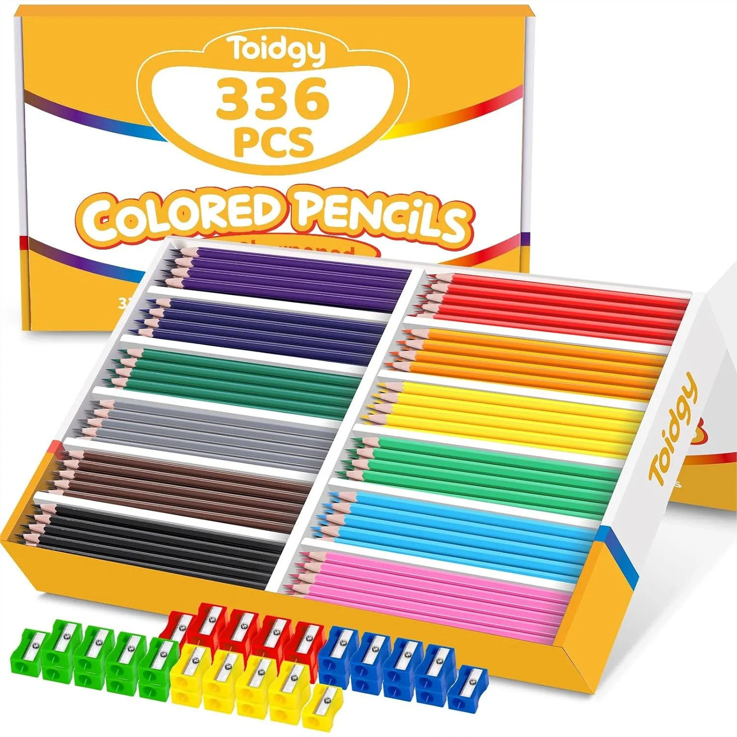

336 Packs Colored Pencils Bulk Classroom, 12 Assorted Colors Pre-sharpened, Plus 36 Sharpeners, Back to School Supplies for