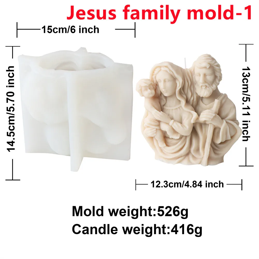 Jesus Family Mold Silicone Candle Molds, Godmother with Baby Jesus Sculpture Mold DIY Virgin Mary Resin Pendant Plaster Statue