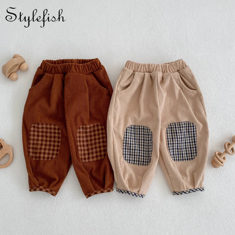 

Ins 2023 spring new baby clothing cotton baby corduroy plaid leggings fashion baby pants