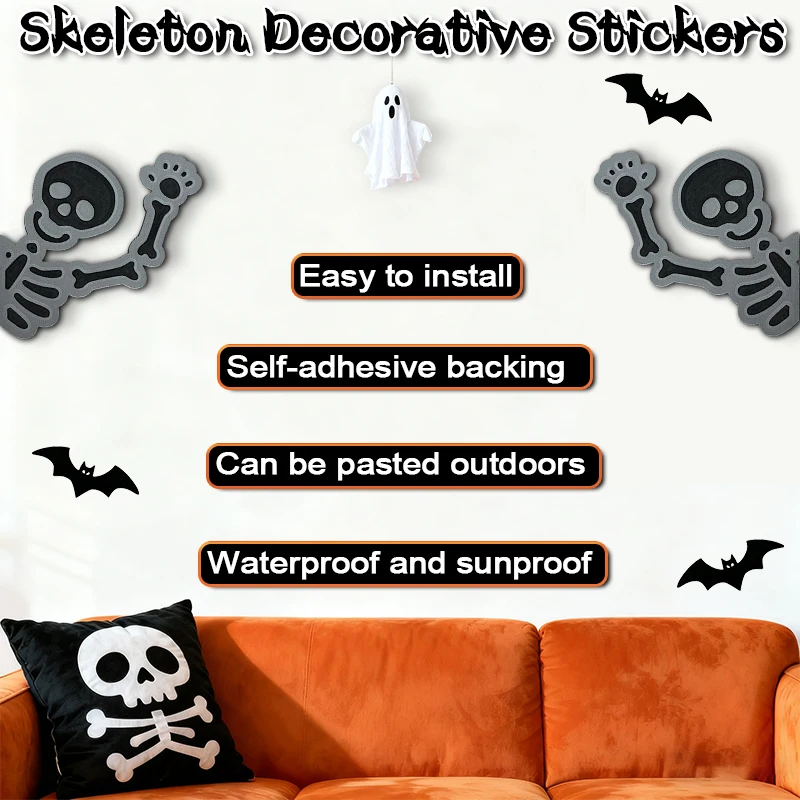 Skeleton EVA Foam Stickers Self Adhesive Halloween Skull Decals for Door Window Wall Home Party Decorations