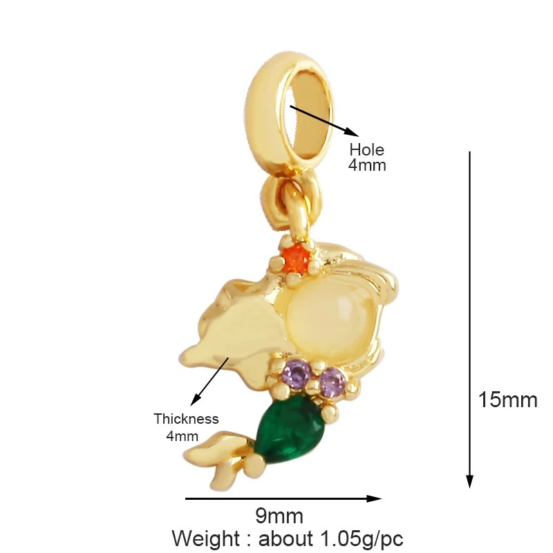 Colgante de amuleto de sirena de circonia cúbica, chapado en oro de 18K para bricolaje, suministro de joyería hecha a mano, pequeño cuento de hadas, precio de princesa, niño y niña, M72