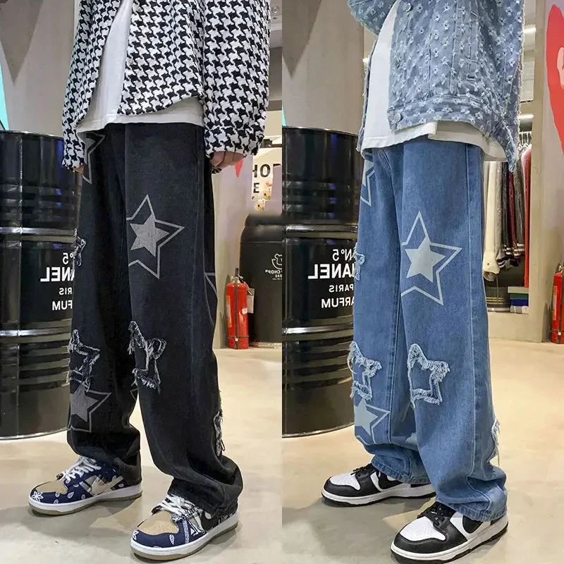 

Fashion Casual Stars Towel Embroidery Baggy Men Jeans Pants Y2k Clothes Straight Hip Hop Cotton Trousers Pantalon Homme Men Jean